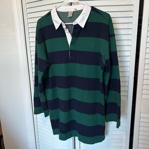 Anthropologie Green and Navy Striped Rugby Mini Dress with White Collar